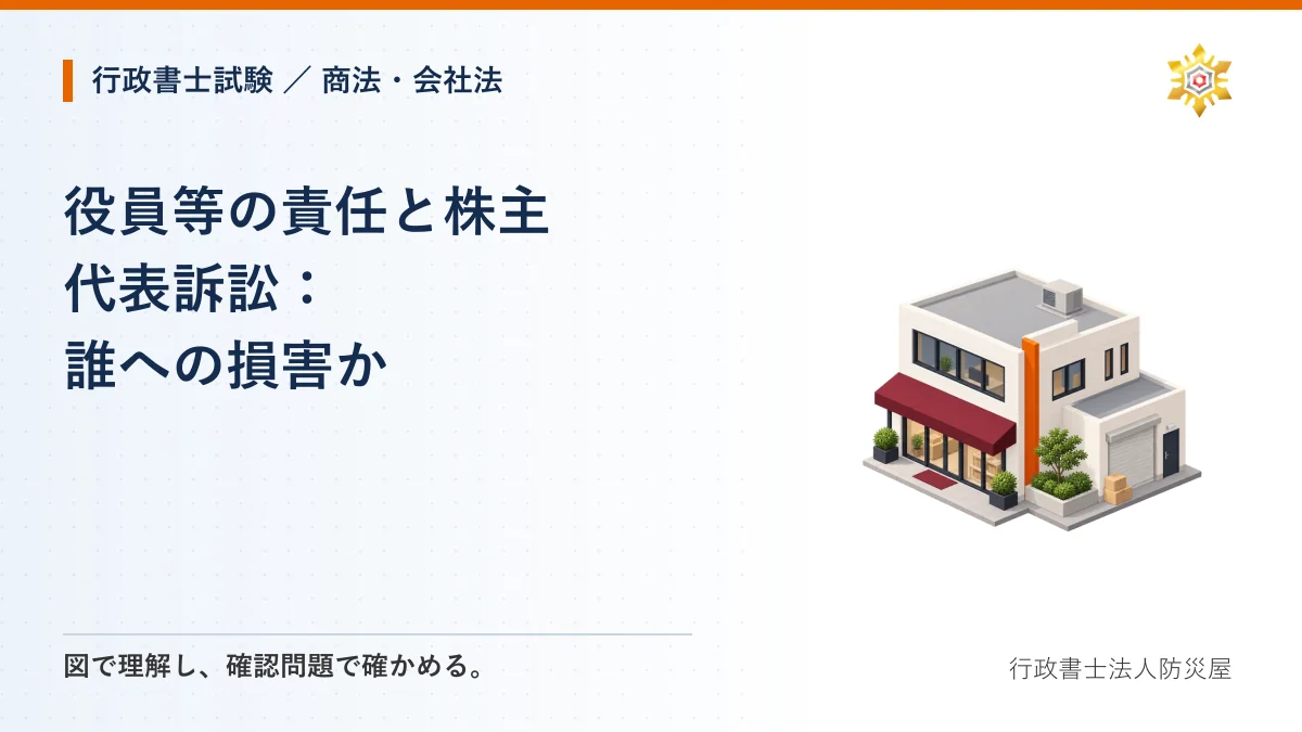 役員等の責任と株主代表訴訟:誰への損害か|行政書士試験・商法・会社法