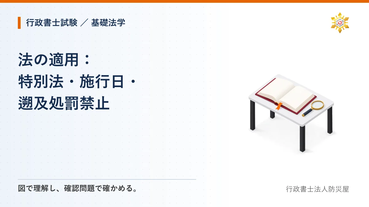 法の適用：特別法・施行日・遡及処罰禁止｜行政書士試験・基礎法学