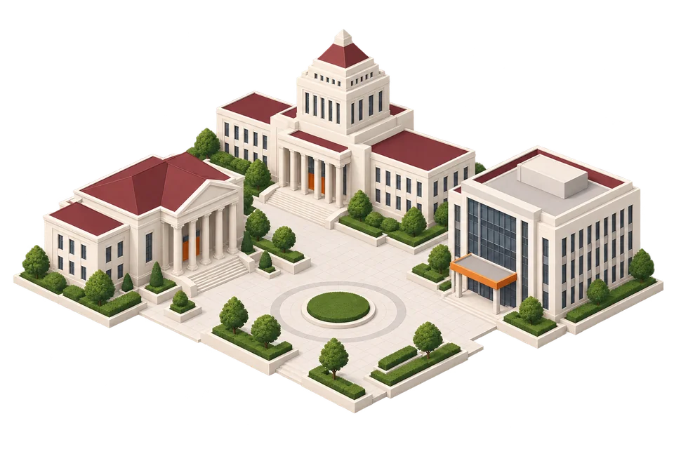 国の制度を表す建物のアイソメイラスト